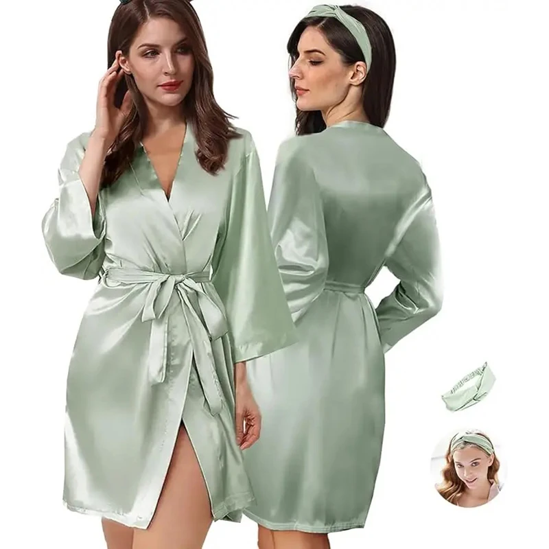 Kimono Bathrobe Gown Female Robe Set Satin Sleepwear Casual Nightgown Bridal Wedding Gift Sexy Nightwear Intimate Lingerie - 6
