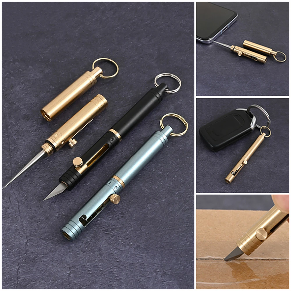 Toothpick Knife Push Pull Spring Retractable Toothpick Knife Portable Brass Toothpick Integrated Key Pendant Fruit Fork Outdoor Camping Tool