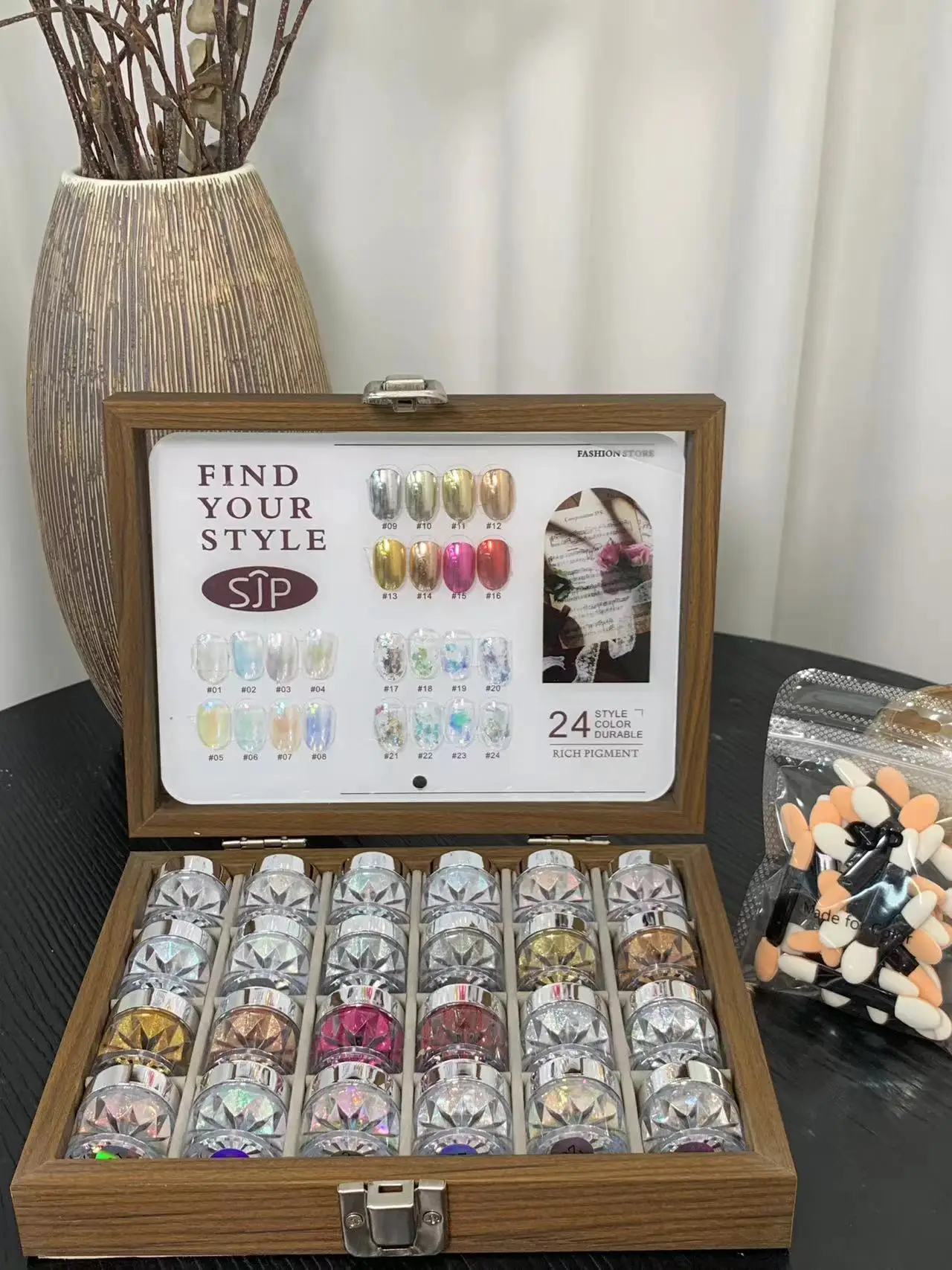 24색 오팔 프로틴 오로라 크롬 파우더 네일 아트 세트, 고급 매직 미러 파우더..