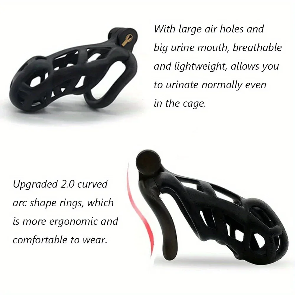 Male Penis Lock Chastity Cage 4 Rings Resin Virginity Breathable Cock Ring Fetish Restrain penis chastity cage chastity lock sex toy penis cock ring