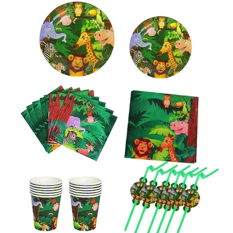 

Cartoon Jungle Animal Disposable Party Tableware Kids Birthday Safari Party Decoration Baby Shower Forest Theme Party Supplies