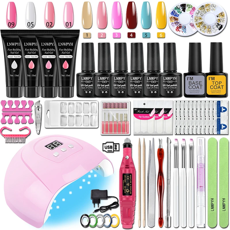 LNWPYH Nail Set Nail Gel Tools Kit 54W/36W Nail Lamp 18/12/6 Colors UV Gel Nail Polish Kit Contains Nail Drill Machine Nail Kit 5