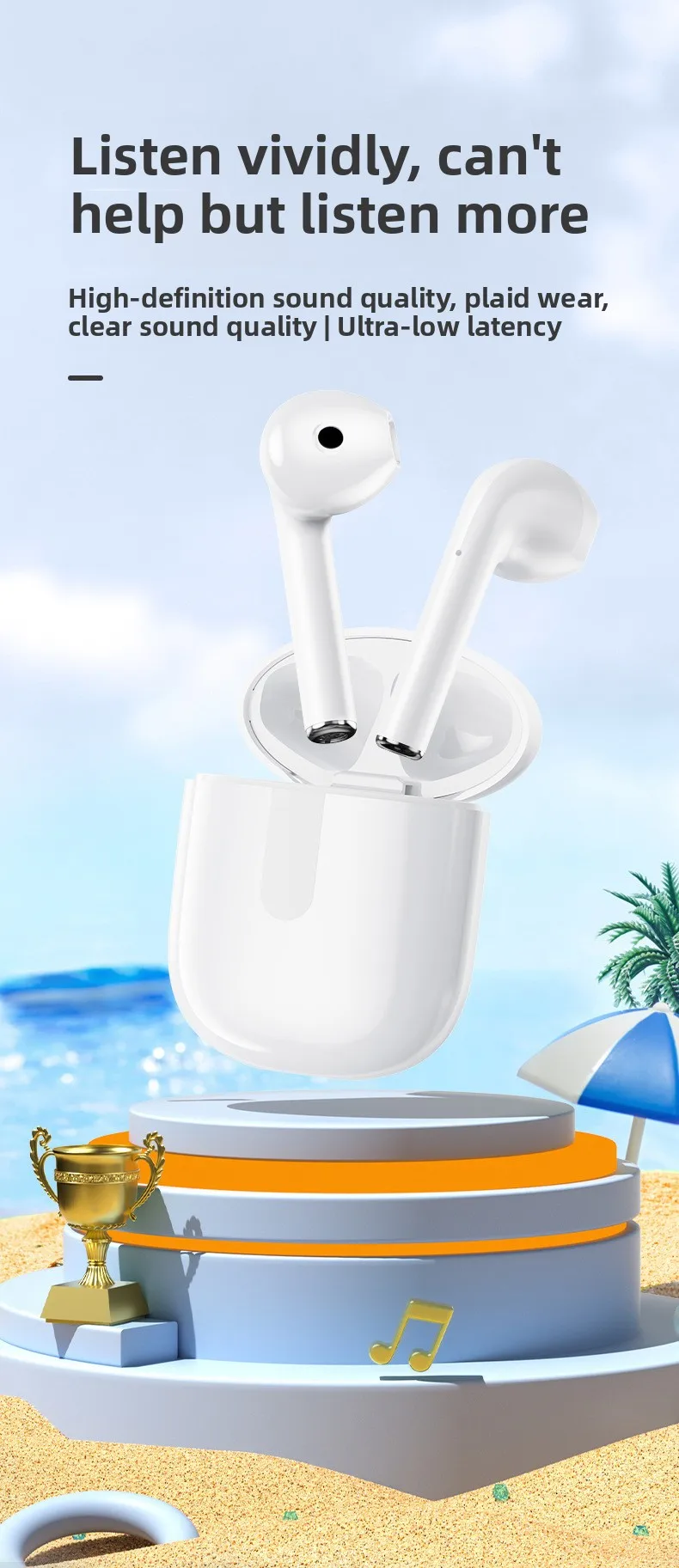 Wireless Bluetooth Headphones 5.3 half-in-ear, large-capacity, long-lasting ster