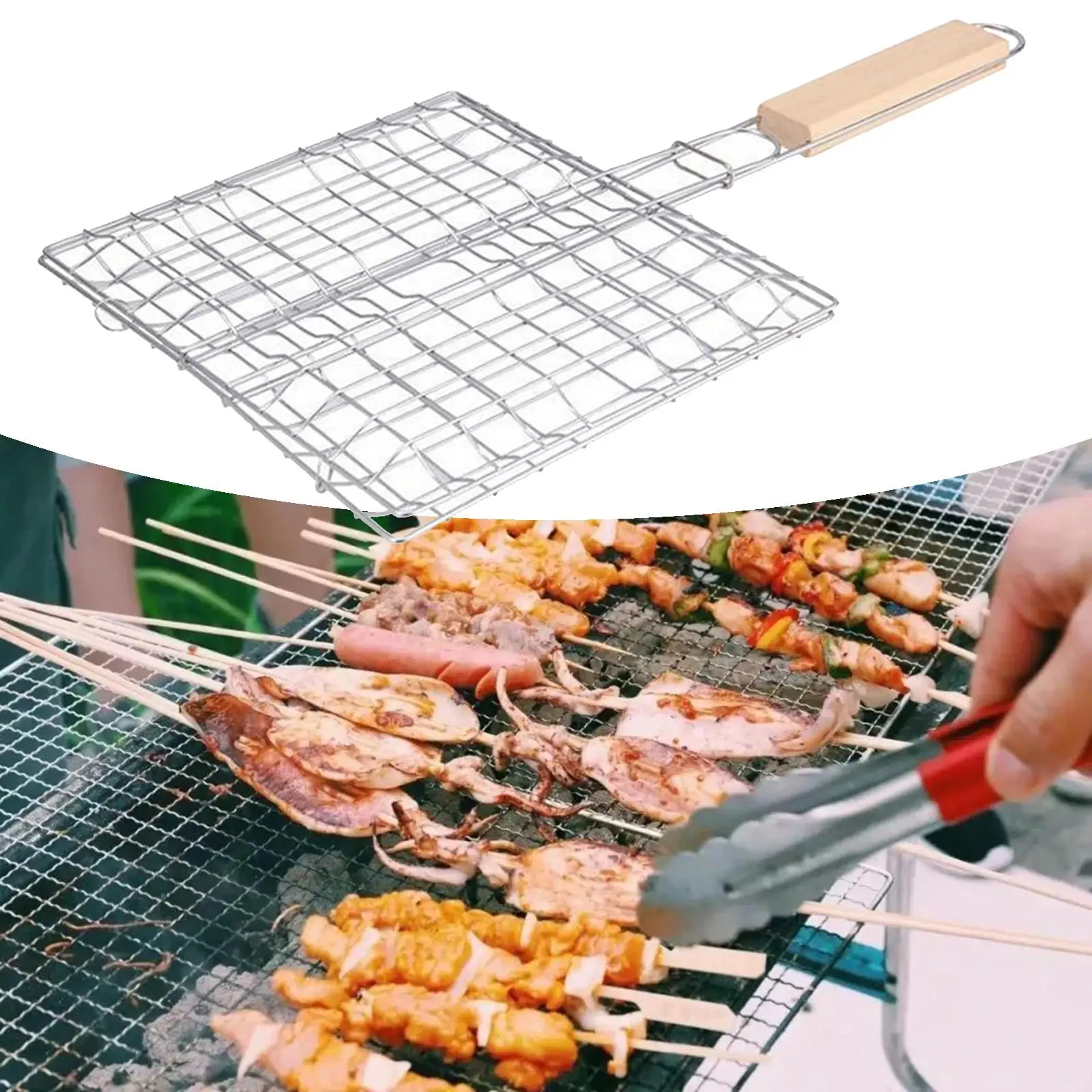 Grilling Basket Vegetables Foldable Grill Net High Temperature Resistance for Outdoor Barbecue Accessories