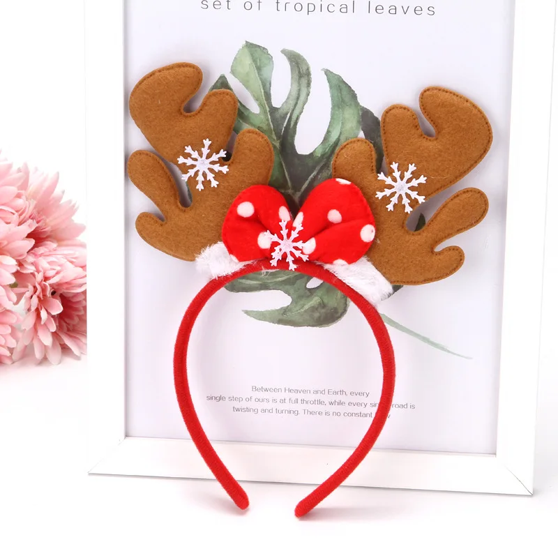 NEW Christmas Antler Hair Hoop Printed Plaid Red Bowknot Glass Filament Christmas Decorations With Wing Head Band