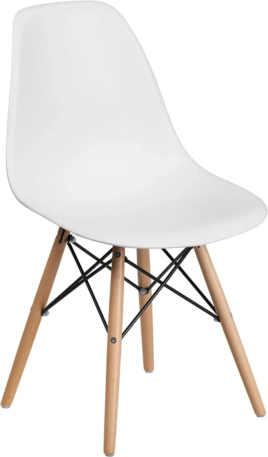 

Elon Series Plastic Modern Dining Chair with Wooden Legs, Mid-Century Side Chair for Dining Rooms and Offices, White