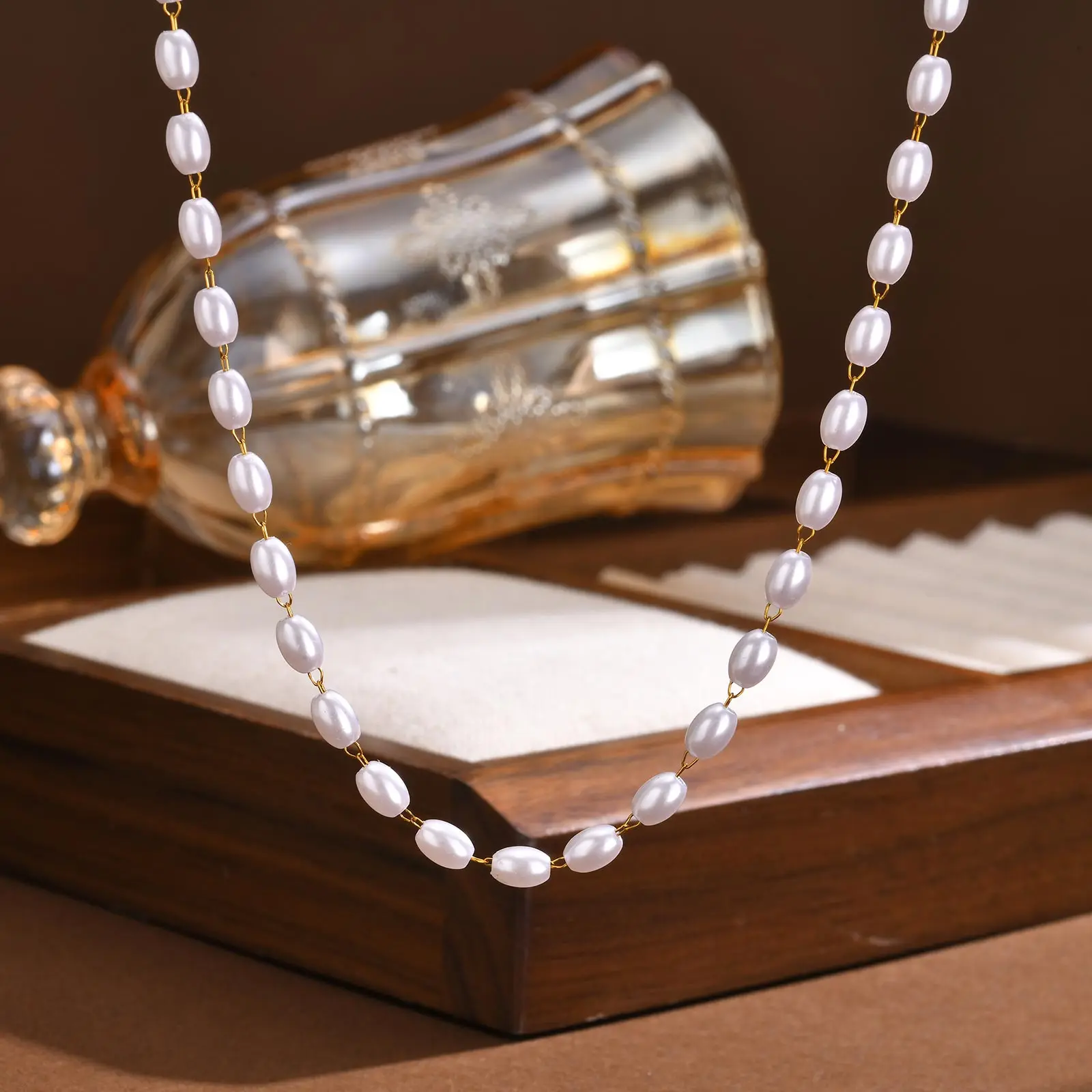 Exquisite Imitationsperlenkette Damen Edelstahl Clavicle Choker_voghion.com