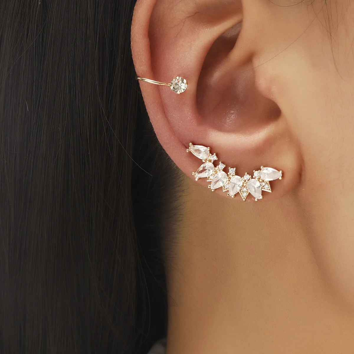 LATS Stars Leaf Flower Ear Cuff Geometric Zircon Ear Clip Earrings