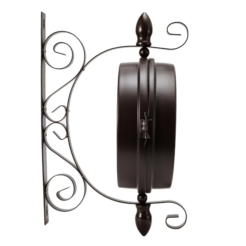 Antique-Look Wall Hanging Double Sided Clock Retro Station Clock Round Chandelier Scroll Wall Mount Home Decor Wall Clock 8 inch 3