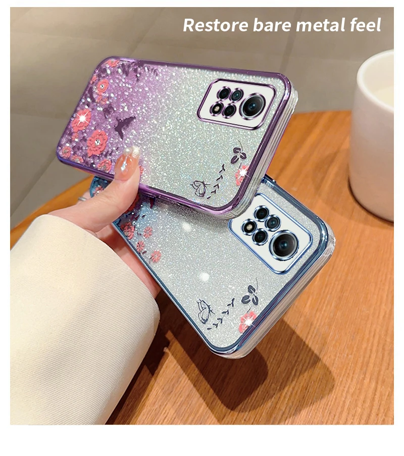 Glitter Butterfly Flower Phone Case For Xiaomi Redmi Gradient_voghion.com