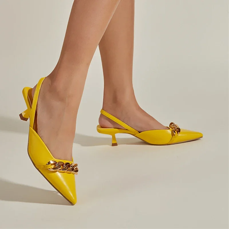 Women High Heels Shoes 3cm High Heels Chain Slingback Mules Low Heel Luxury Slides Wedding Shoes