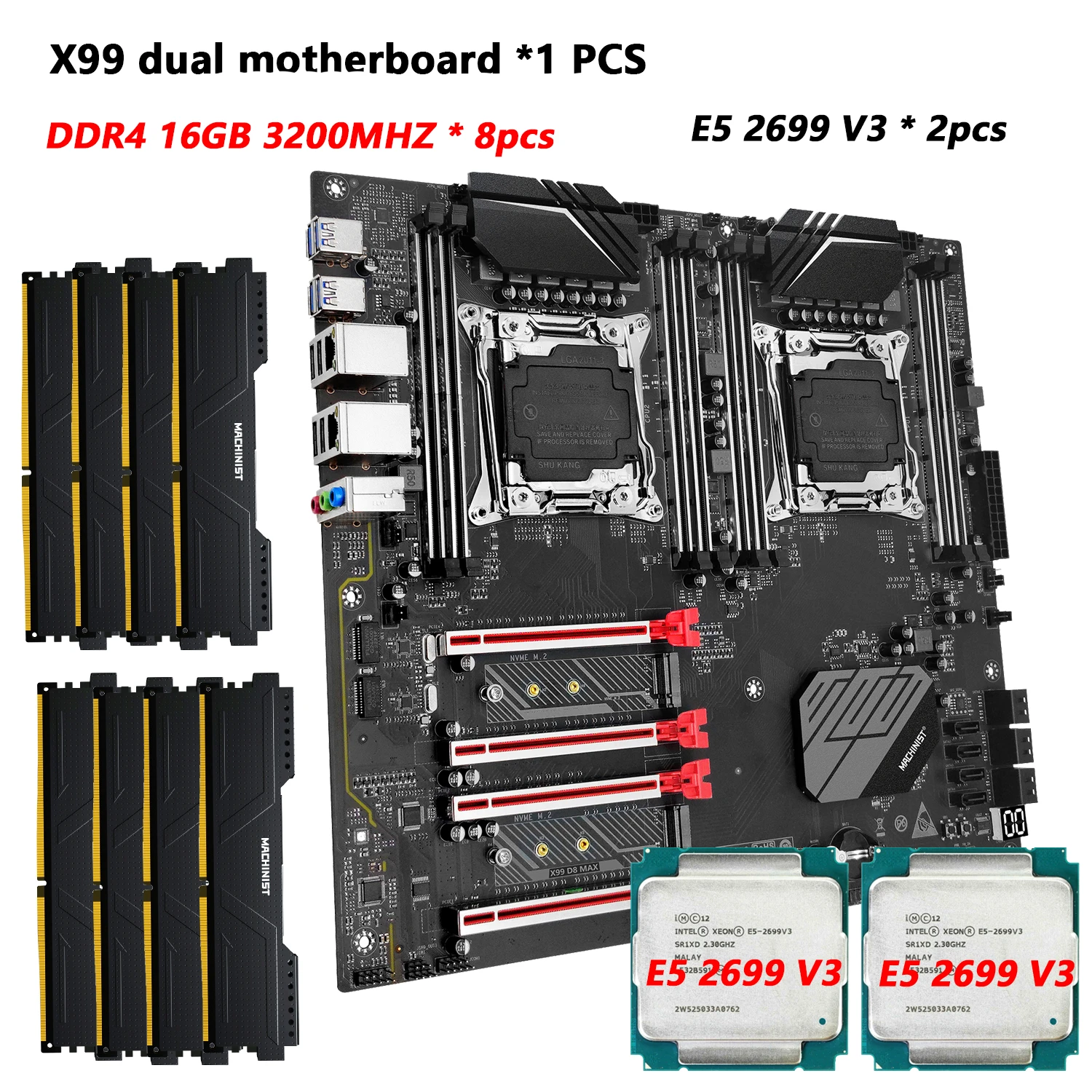 Machinist X99 Dual Cpu Motherboard Set X99 Kit Xeon E5 2699 V3 Cpu2