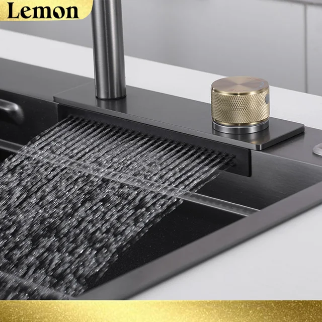 CHOOXIWU - น้ําตกอ่างล้างจานดึงประเภทก๊อกน้ําห้องครัวร้อนเย็นผสมผักอ่างล้างหน้าหลายช่องน้ําหมุน Flying Rain TAP 5