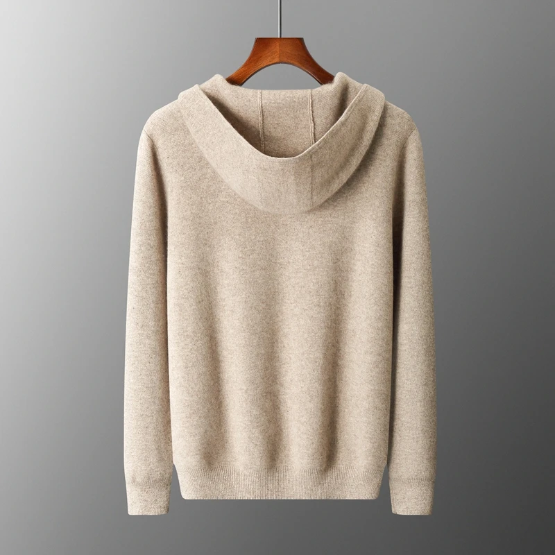 Autumn Winter New 100% Merino Wool Men's Zipper Hooded Coat Thick Sweater Warm Long Sleeved Knitted Cardigan men's coat 3