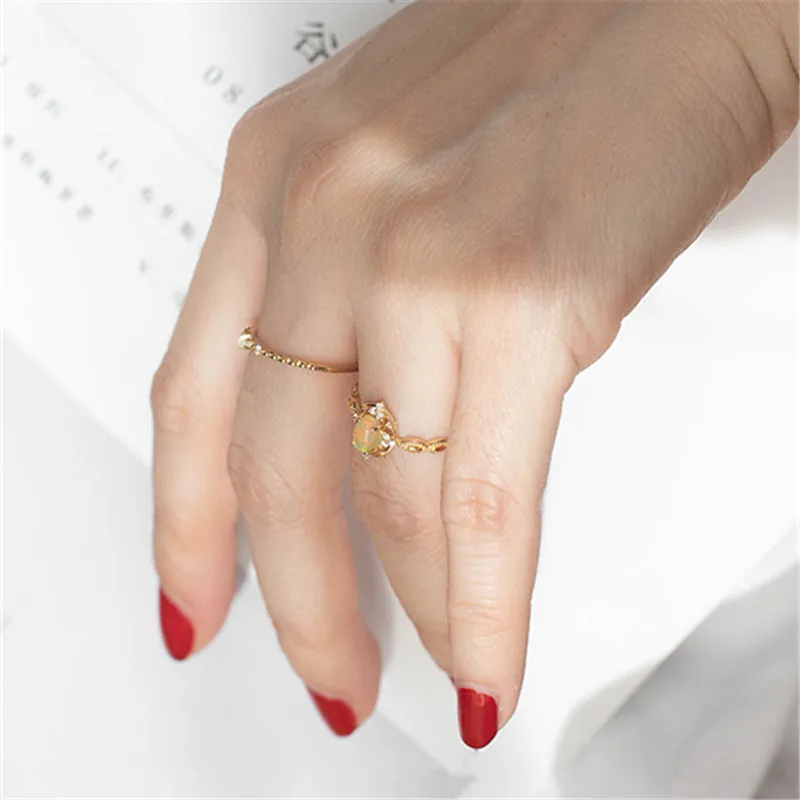 925 Sterling Silver Plated 18K Gold Imitate Opal Zircon Ring Luxury High Quality Jewelry Gifts For Women Girls