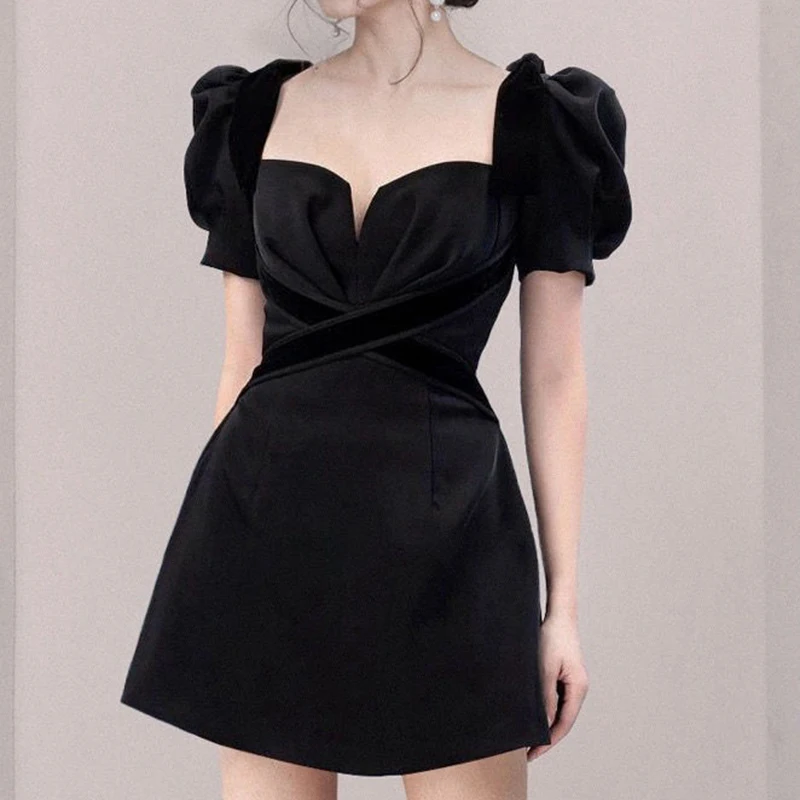 Vintage Black Dress V-Neck  Black Cross Dress  women clothing  Slim Fit  Loose Fit  black dress  women dress