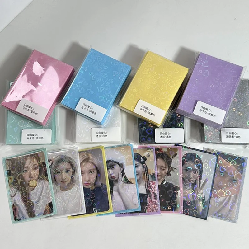 50pcs Kpop Card Sleeves 61x91mm 20C Heart Bling Holder for Holo Postcards Top Load Films Photocard Game Cards Protector kpop card sleeves