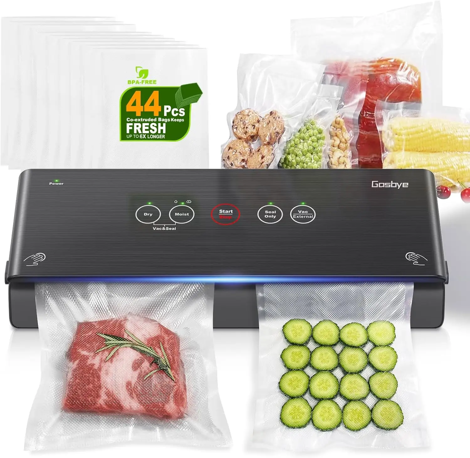 2-Pump Vacuum Sealer Machine, [2X Suction Power] Food Sealer for Dry, Wet Food, Sous Vide, 44Pcs Precut Bags Included