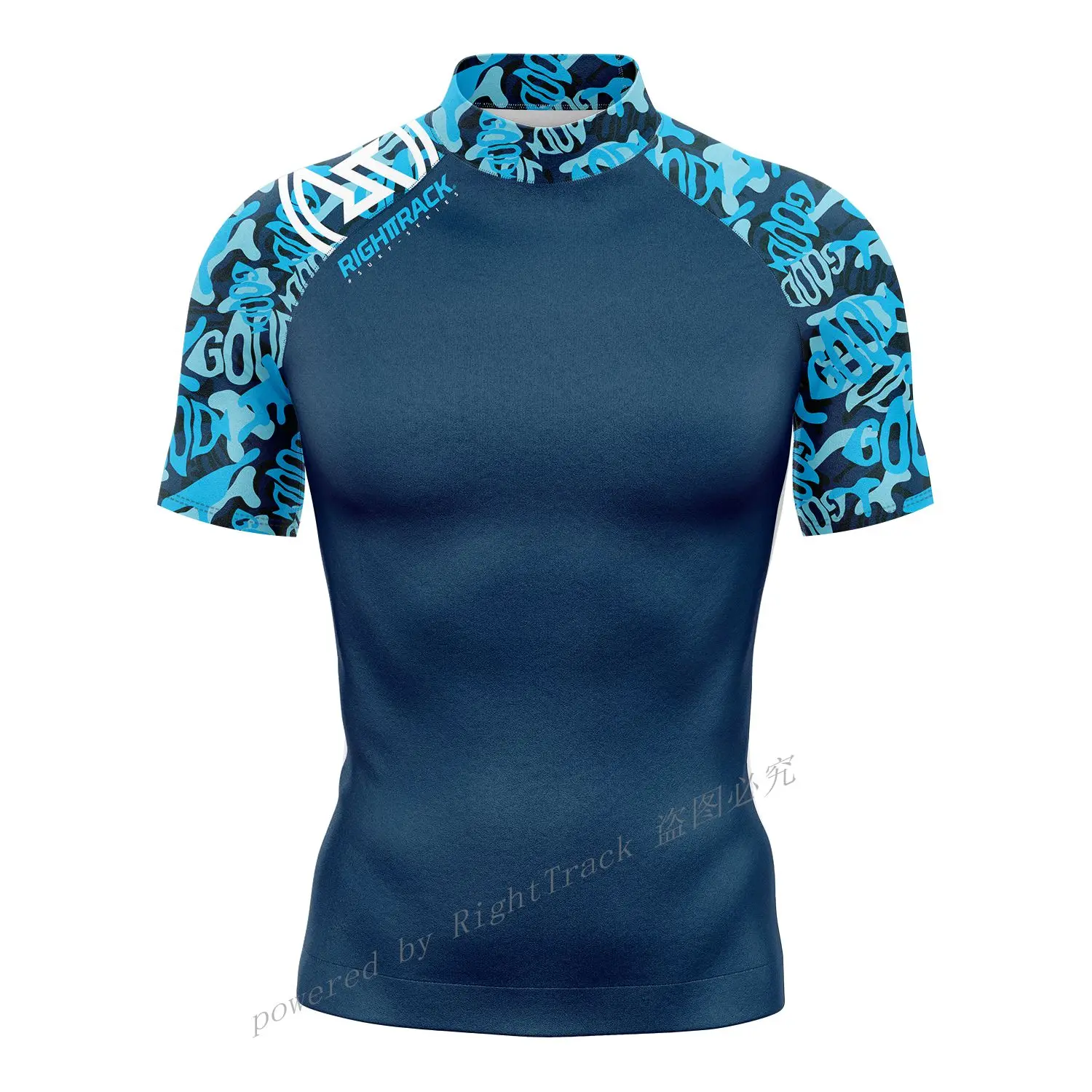 Hot men's sports shirt short sleeve surfing shirt Champion Lycra Rashguard RIGHTTRACK for surf sportswear beach UV swimwear UPF50+ clothes
