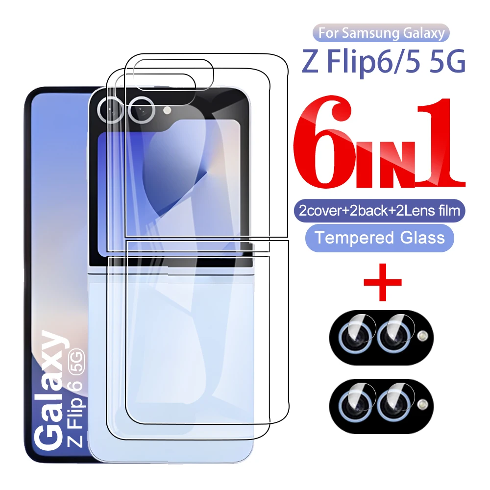 

6 в 1, Противоударная закаленная пленка для Samsung Z Flip 6 5, Защитное стекло для Galaxy Z Flip6 Flip5, протектор экрана для объектива ZFlip6 ZFlip5