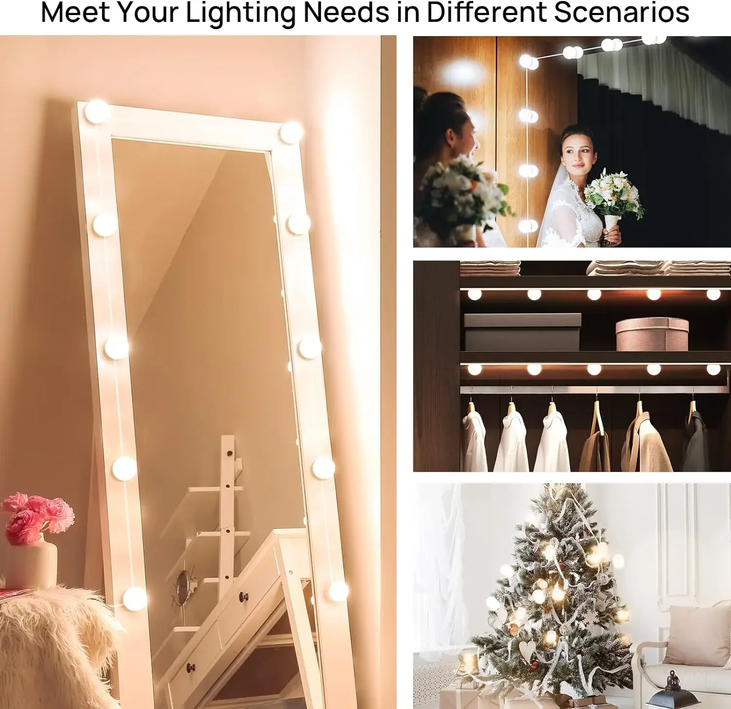 Vanity Lights Mirror Fill Light Adjustable 3 Color LED USB Cable Mirror Lights Wall Bulbs String for Makeup Table Dressing Room