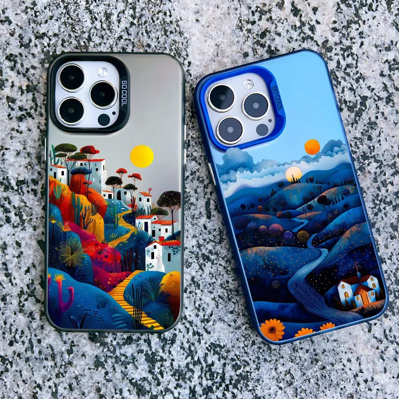 Yellow Sunset Mountain Shockproof Matte Laser Phone Case - Natural Scenery Cover
