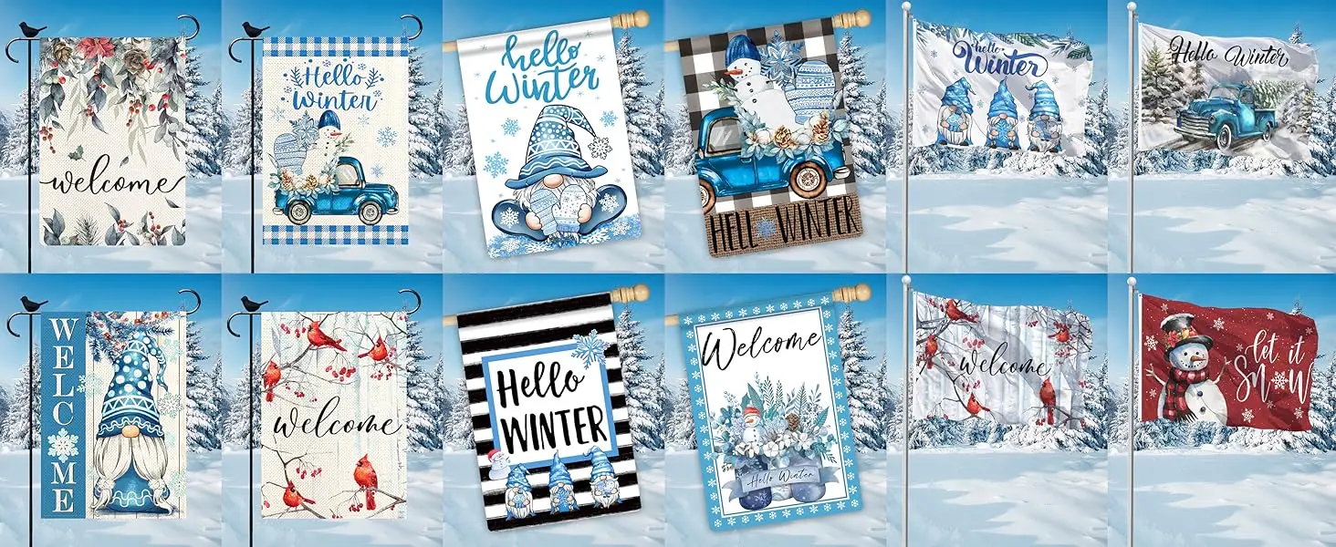 Hello Winter Cardinal Holiday Christmas Garden Flag Pine Trees Snowy