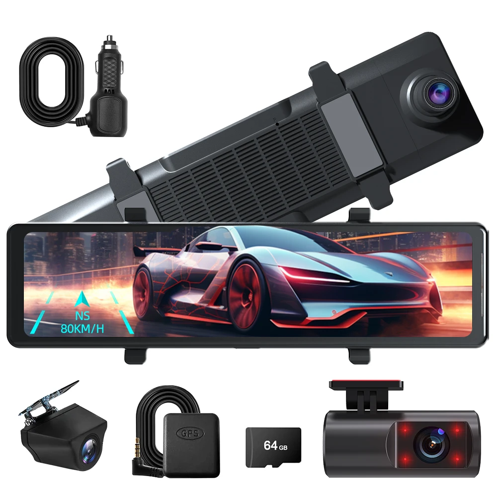 

12 inch 2.5K 3 Cameras Mirro car Dash Cam Streaming media 1080P Rearview Mirror Infrared Night vision loop recording GPS&WIFI