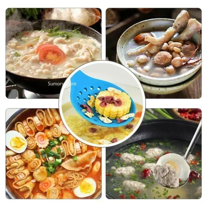 1Pcs Cooking Silicone Strainer Food Non-Stick Heat-Resistant Wooden Handle Colander Spoon Skimmer Strainer Cooking Kitchen Tools