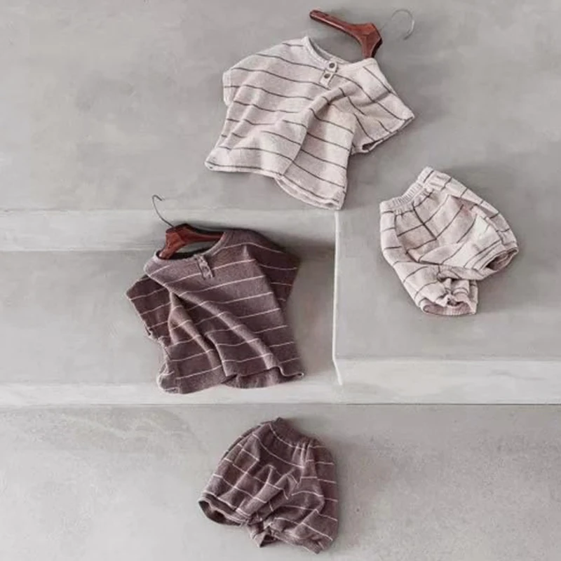 0-3Y Baby Clothing Set Summer Lining Girls Sports Set Striped Tee and Bloomer 2Pcs Boy Clothes Suit Outfits Infant Clothing Set 5