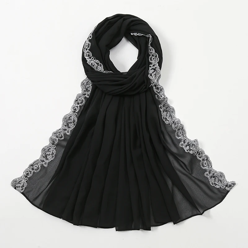 180x75cm Chiffon Hijab Schal für Frauen lange einfarbige Spitze Perlen kopf Wraps Schals Damen Strand Sonnenschutz Schals Schleier Schal – Detail 10