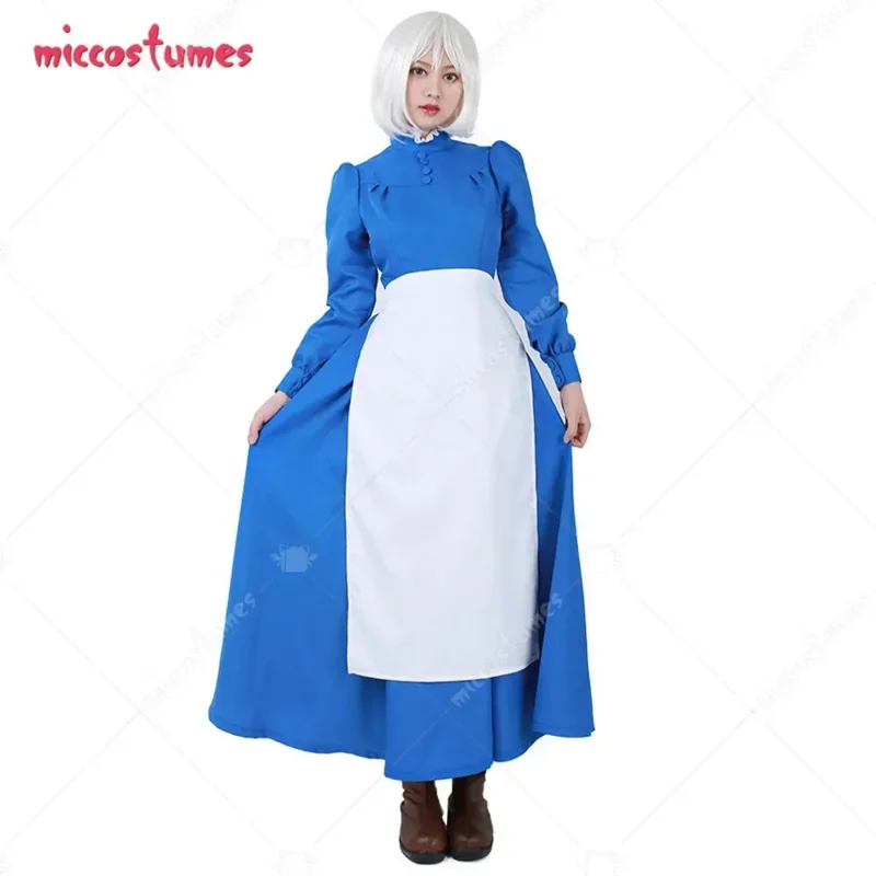

Miccostume women girls blue dress cosplay costume with apron