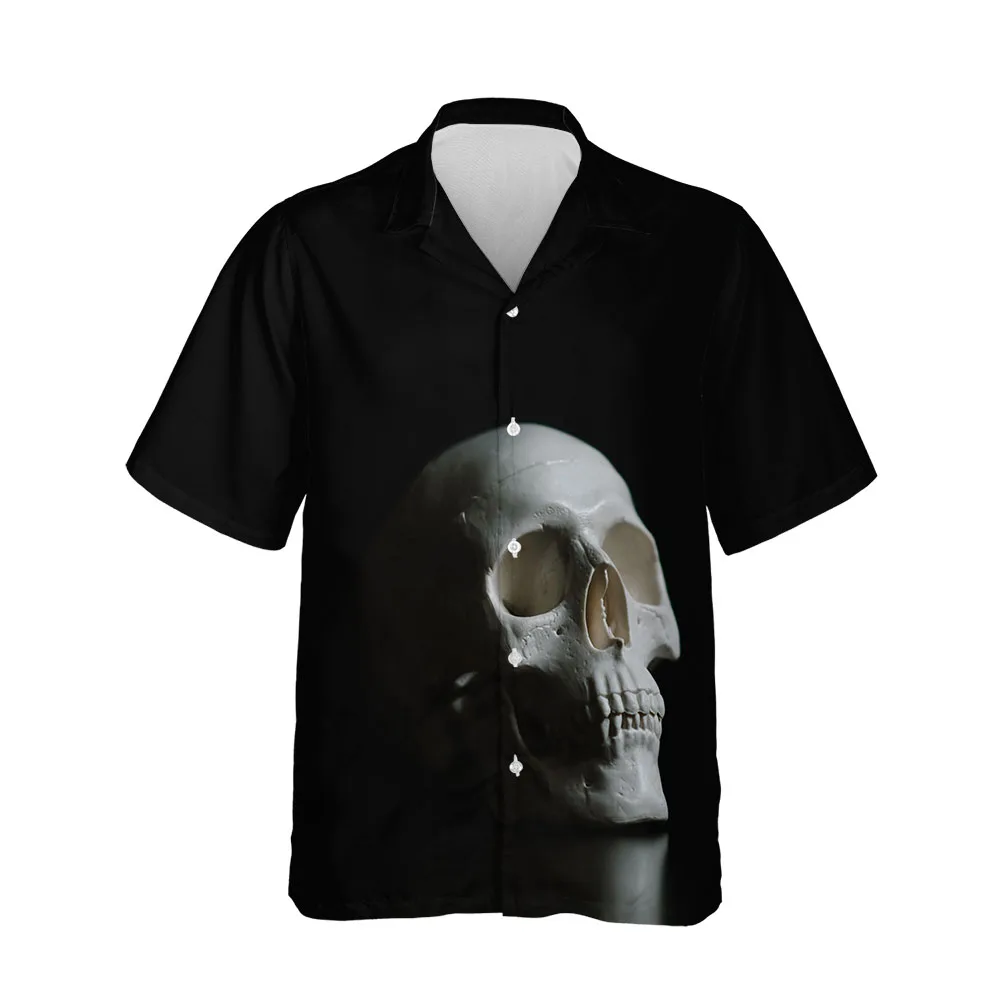 Jumeast Dark Black Skull Blouses Men's Shirt Gothic Print Halloween Horror Clothing Shirts For Men Baggy Streetwear Clothes Tops