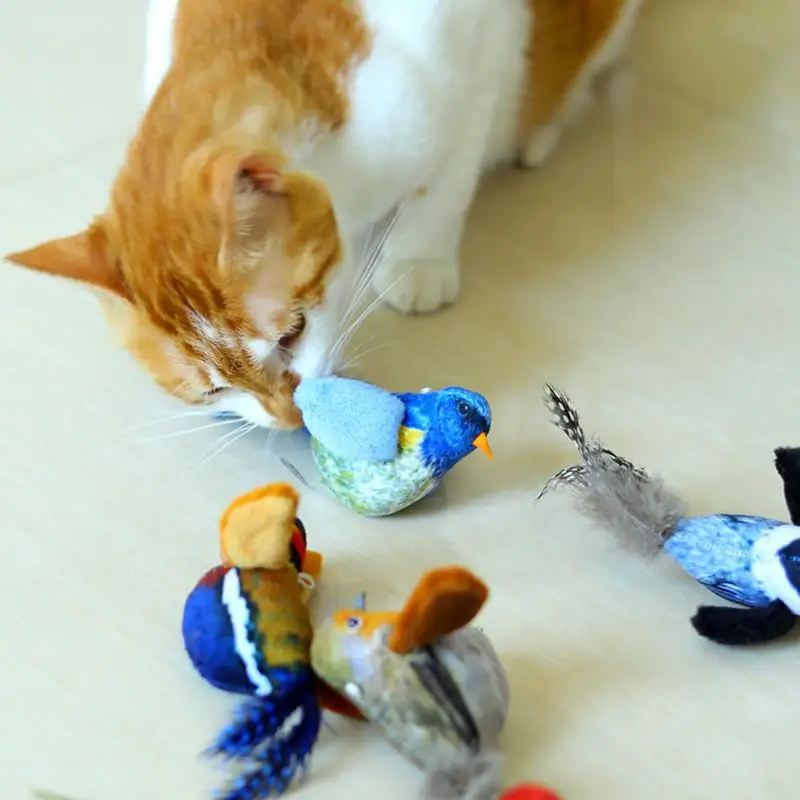 Interactive Bird Cat Toy Plush Chirping Cat Toy Automatic Chirping Bird Electronic Squeaky Cat Toys For Kitten Bored Cats Home