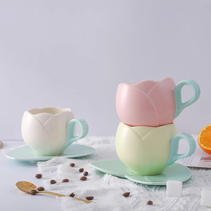 

Nordic Style Creative Flower shaped Ceramics Coffee Cup And Dish Milk Cup Tea Cup Fashion And Simplicity Office Coffee Mug