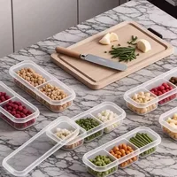 Boîte de conservation alimentaire transparente avec couvercles transparents, empilable, pour réfrigérateur, 3/2 compartiments 1