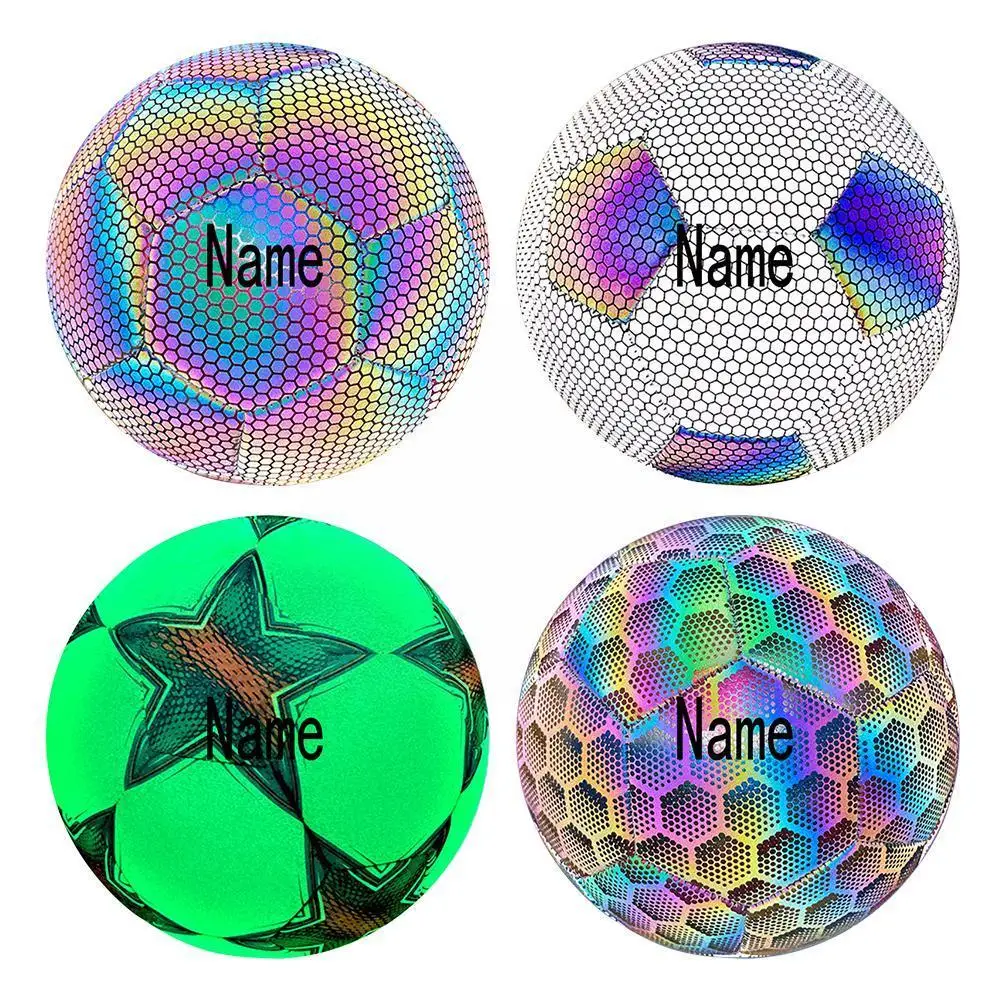 

Night Glowing Soccer Cool Luminous Ball Pu Soccoer Personalized Name Reflective Football For Child Student Test Adult Train Q8C3