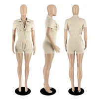 Streetwear Zipper Pockets Shorts Jumpsuit Women Clothing Short Sleeve Skinny Cargo Playsuit Summer Casual One Pieces Romper - Image 5