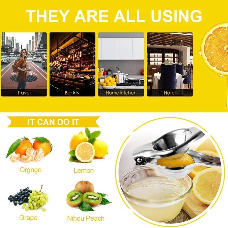 Lemon Squeezer Stainless Steel Manual Lemon Juicer Lime Squeezer Press High Strength Silicone Handle