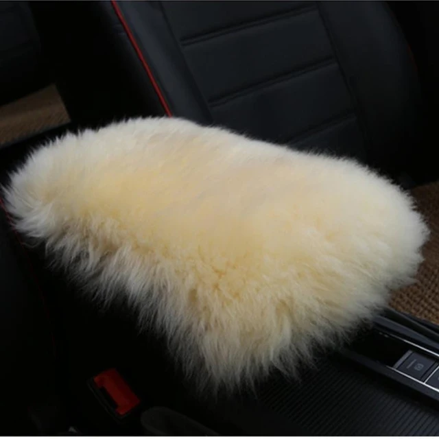 Car Plush Armrest Cover Faux Fur Auto Center Arm Rest Console Pad Wool Cushion Protector Universal for SUV/Truck/Car Beige