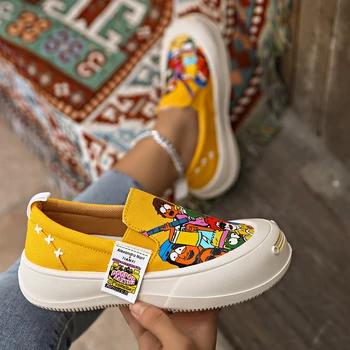 2025 New Women Flat Sneakers Casual Fashionable Canvas Shoes Women Style One Step Walking Sneakers Women Summer Zapatos De Mujer 1