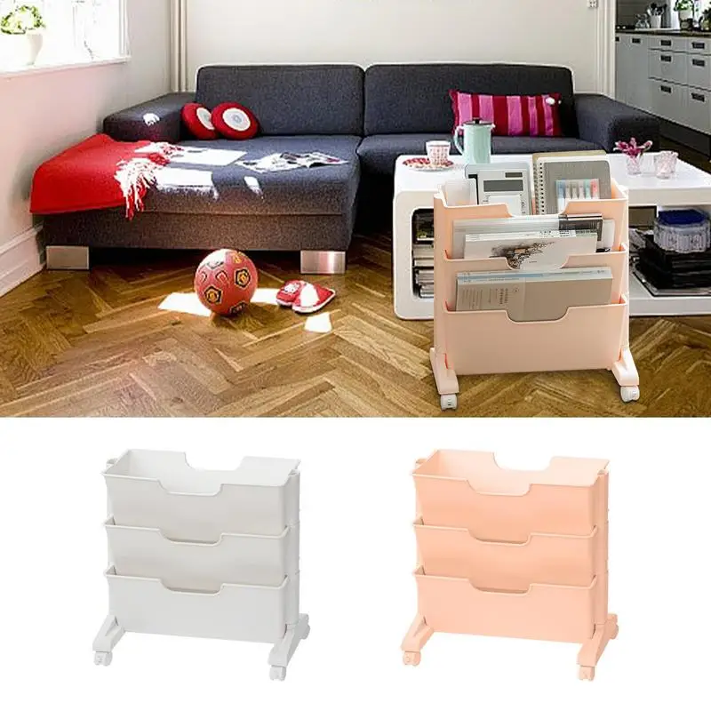 

Мобильная книжная полка на колесиках. Передвижной складной штабелируемый книжный шкаф с 3 полками.