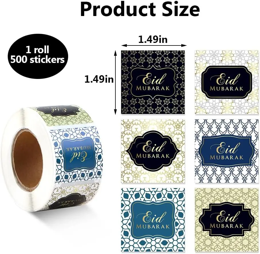 500-2000Pcs EID Mubarak Stickers Gift Bags Candy Boxes Seals Labels Ramadan Islamic Muslim Party DIY Decoration Paper Stickers