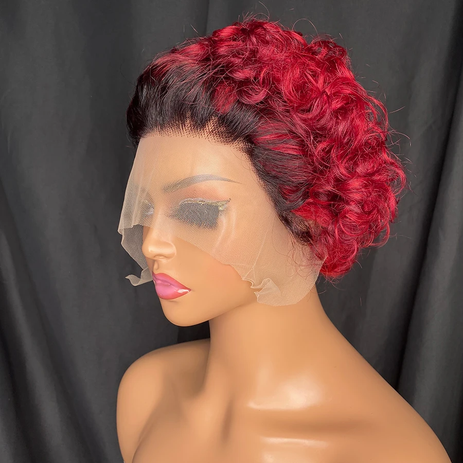 Pixie Cut Wig Human Hair 6 Inch Short Curly Lace Front Wigs Human Hair 13x1 Pixie Cut Lace Short Curly Wigs For Women 1b/99j