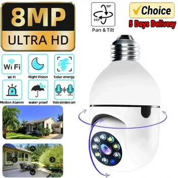 8MP IP E27 Wifi Camera Wireless Indoor Surveillance Cameras HD Home Full Night Color Monitor Security Smart Tracking 4X Digital