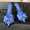 Fashion Bow knot High Heels Sandals Women 2025 Summer Slingback Pumps Vintage Satin Pointed Toe Heeled Elegant Party Lady Shoes 1