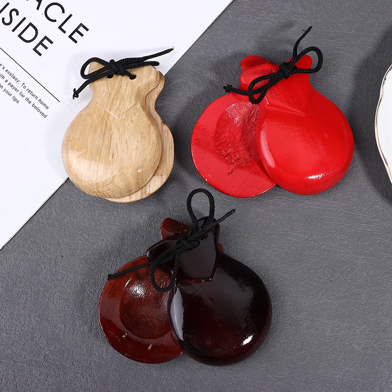 2 Stücke Traditionelle Kastagnette Holz Spanische Kastagnetten Flamenco Tanz Kastagnetten W String Handklöppel Kinder Schlaginstrument – Detail 4