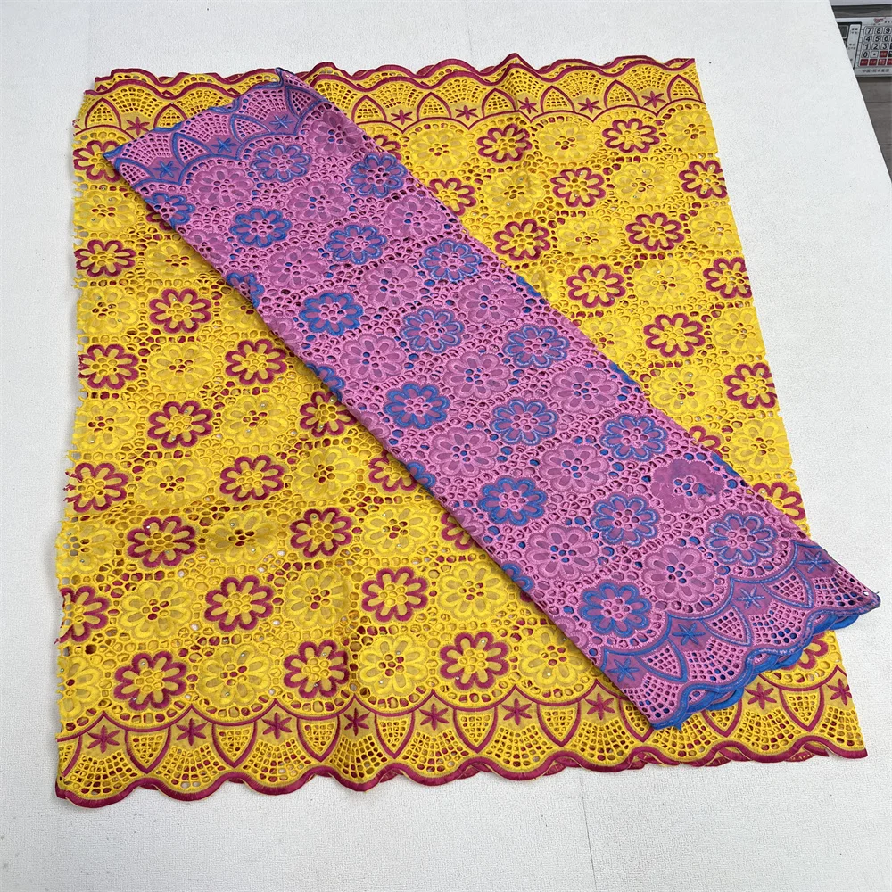 African Lace Fabric Cotton Swiss Voile Lace Nigerian Swiss Fabric For Wedding Dress Sew 2.5Yards+2.5Yards