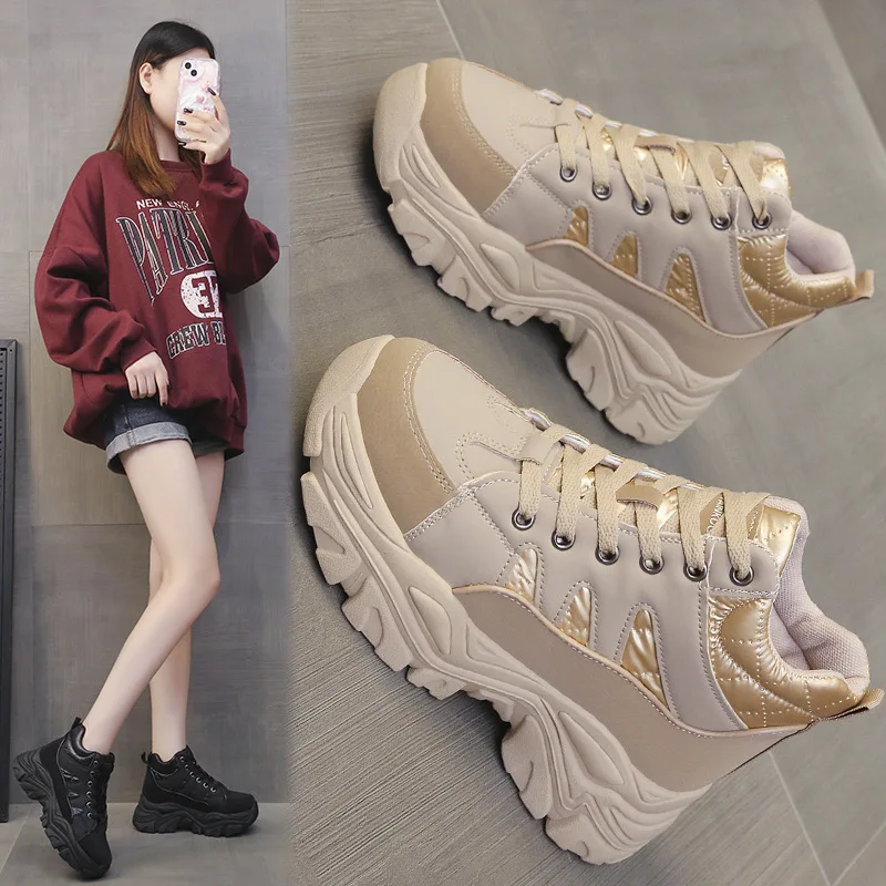 

Boots Female Foreign Trade High Top Sports Shoes Female Small Man British Style 2023 Autumn/Winter New Student Dad Women's Shoes