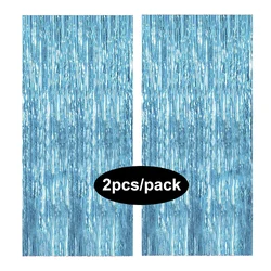 Glamorous Multi-Color Foil Fringe Curtain Set for Party Backdrop Decorations (Light Blue)